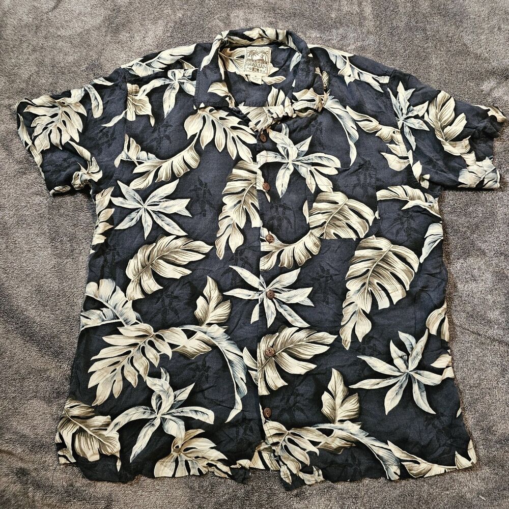 Steve & Barry’s Classic Hawaiian Shirt XL Black Tropical Floral 100% Rayon